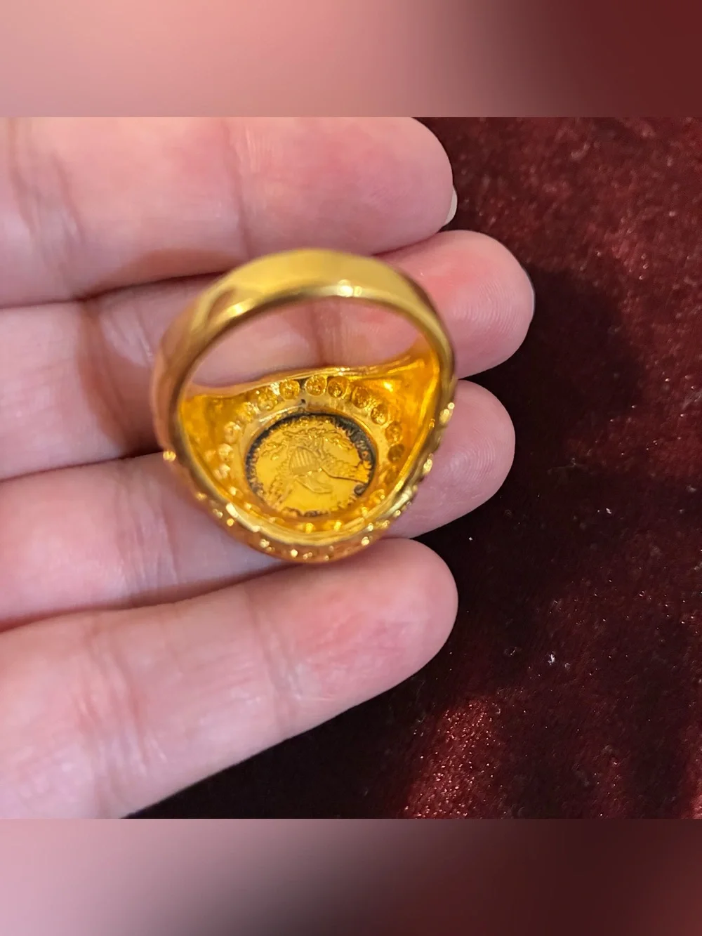 Gold-Tone Eagle Coin Statement Ring - Mens Accessories Size 12.5